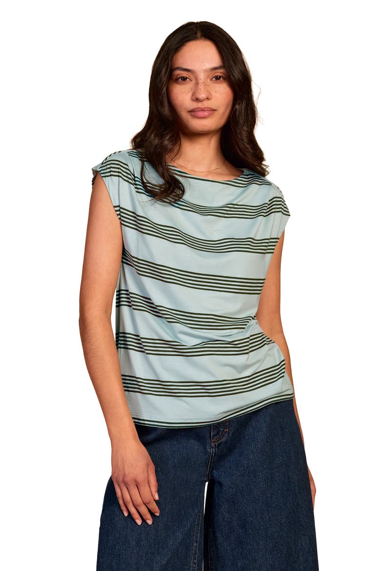 Slash Neck Cap Sleeve T-Shirt, Main, color, Blue / Green Stripe