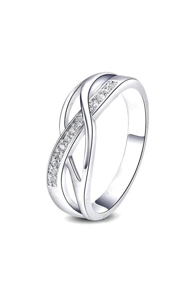 DLORIA Crystal Braided Ring, Main, color, Silver