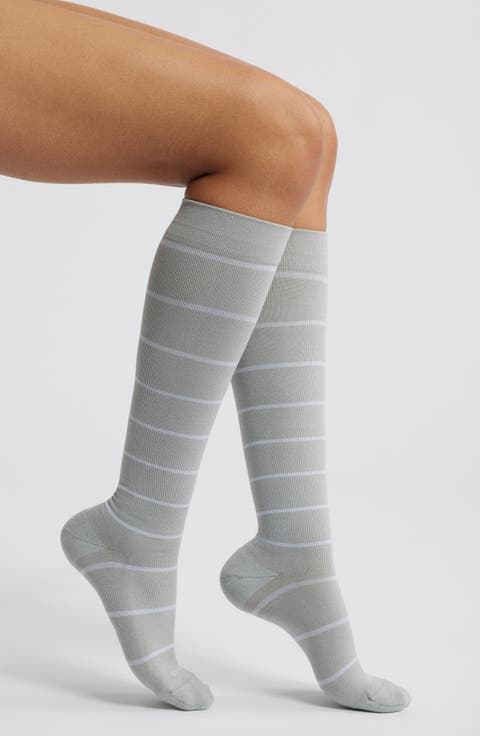 Stripe Knee High Compression Socks (Wide Calf)