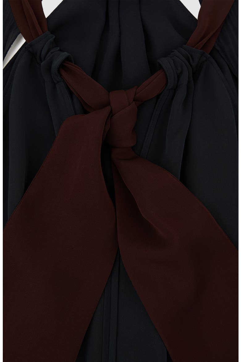 Estella Tie Neck Long Sleeve Maxi Dress, Alternate, color, NAVY/ BURGUNDY