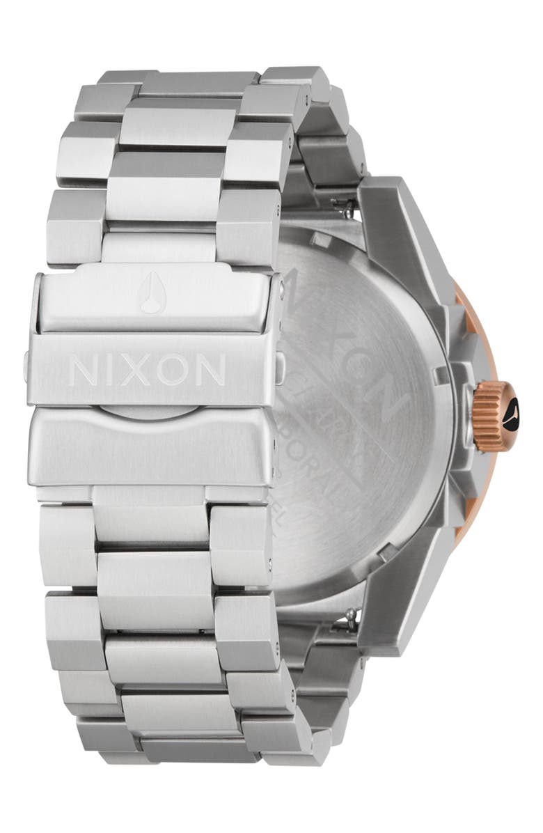 Nixon Corporal Two-Tone Bracelet Watch, 48mm, Alternate, color, Silver / Rose Gold / Black