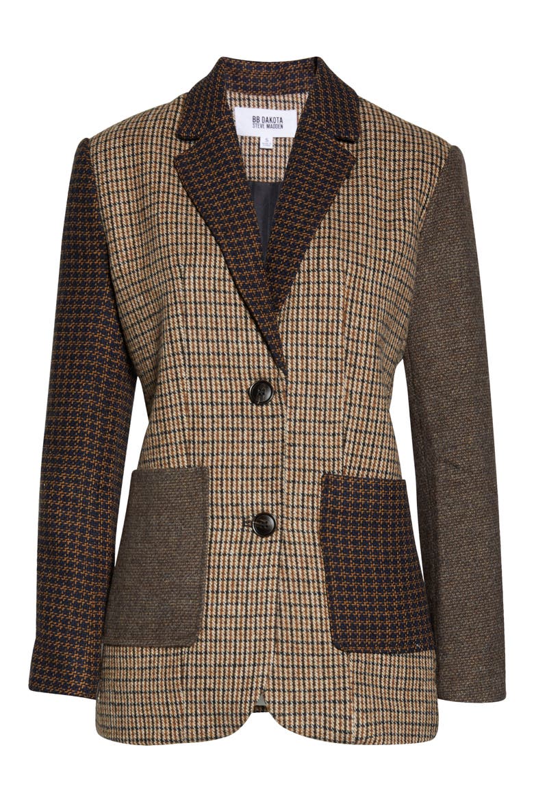 Late Night Show Mixed Plaid Blazer, Alternate, color, BROWN PLAID MIX