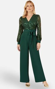 Yumi Sequin Wrap Over Jumpsuit