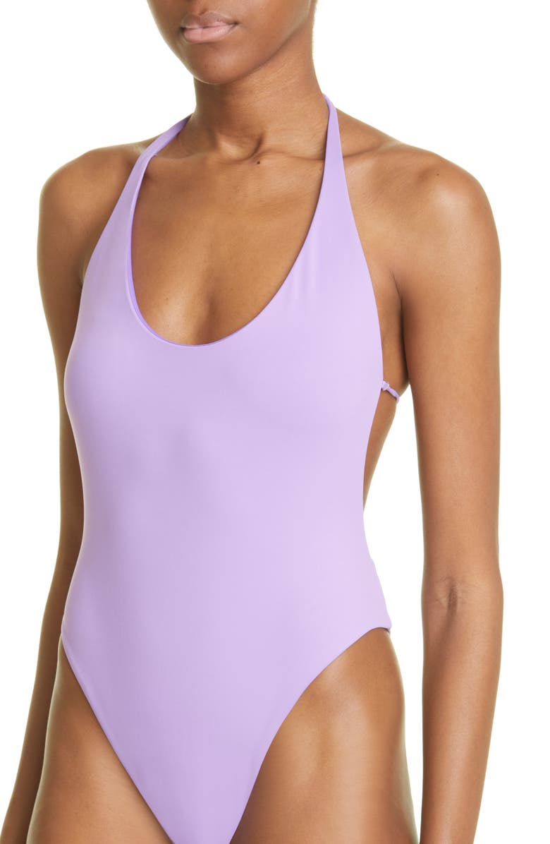 The Attico Scoop Halter Neck One-Piece Swimsuit, Alternate, color, Lavender