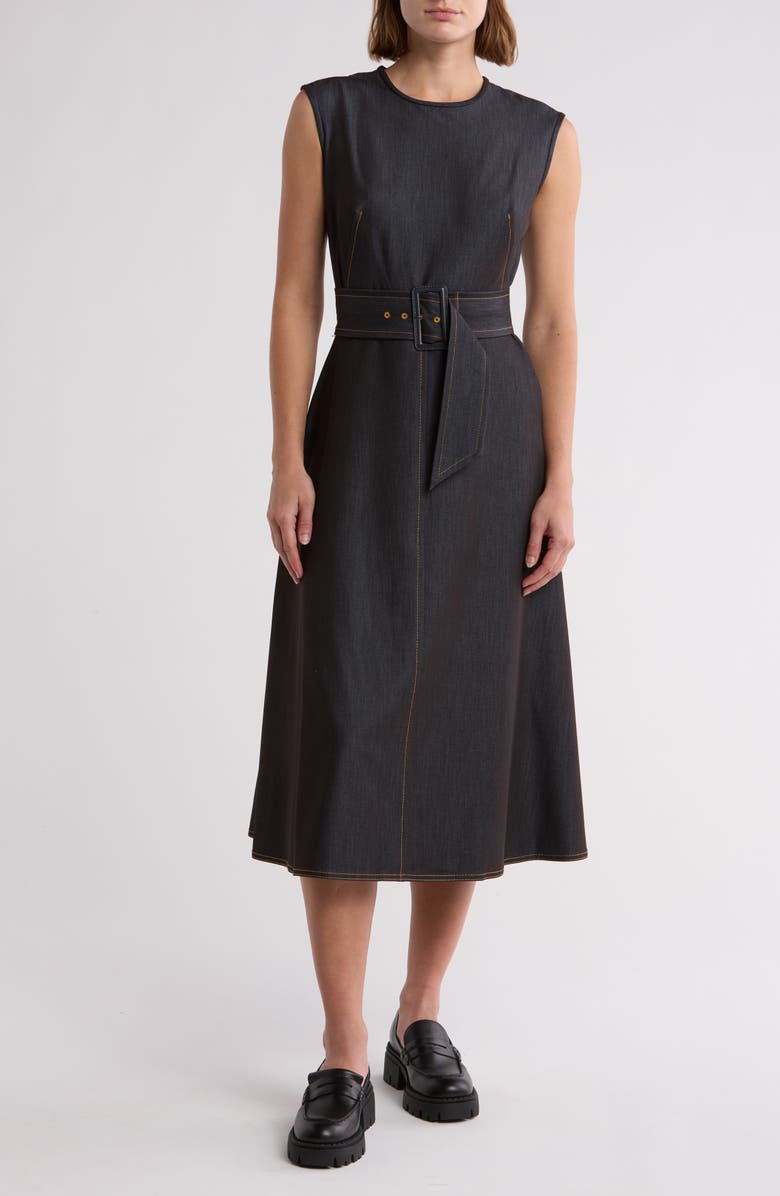 Calvin Klein Belted Denim Midi Dress, Main, color,