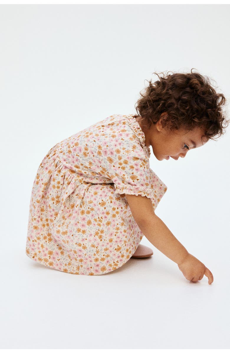 H&M Frill-trimmed Jacquard-jersey Dress, Alternate, color, Light Beige/Floral