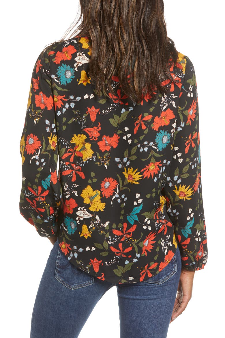 Gibson Print Ruched Long Sleeve Blouse, Alternate, color, BLACK MULTI FLORAL