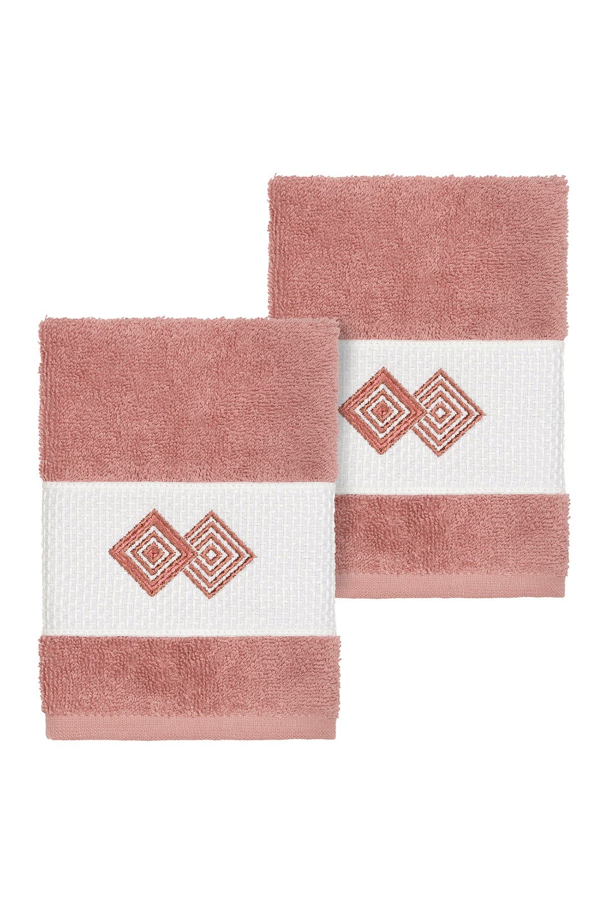 Linum Home Textiles Noah Embellished Washcloth - Set of 2 - Tea Rose