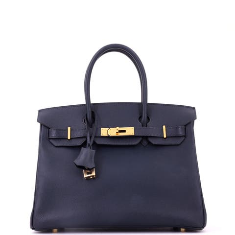 Birkin Handbag Blue Epsom with Gold Hardware 30