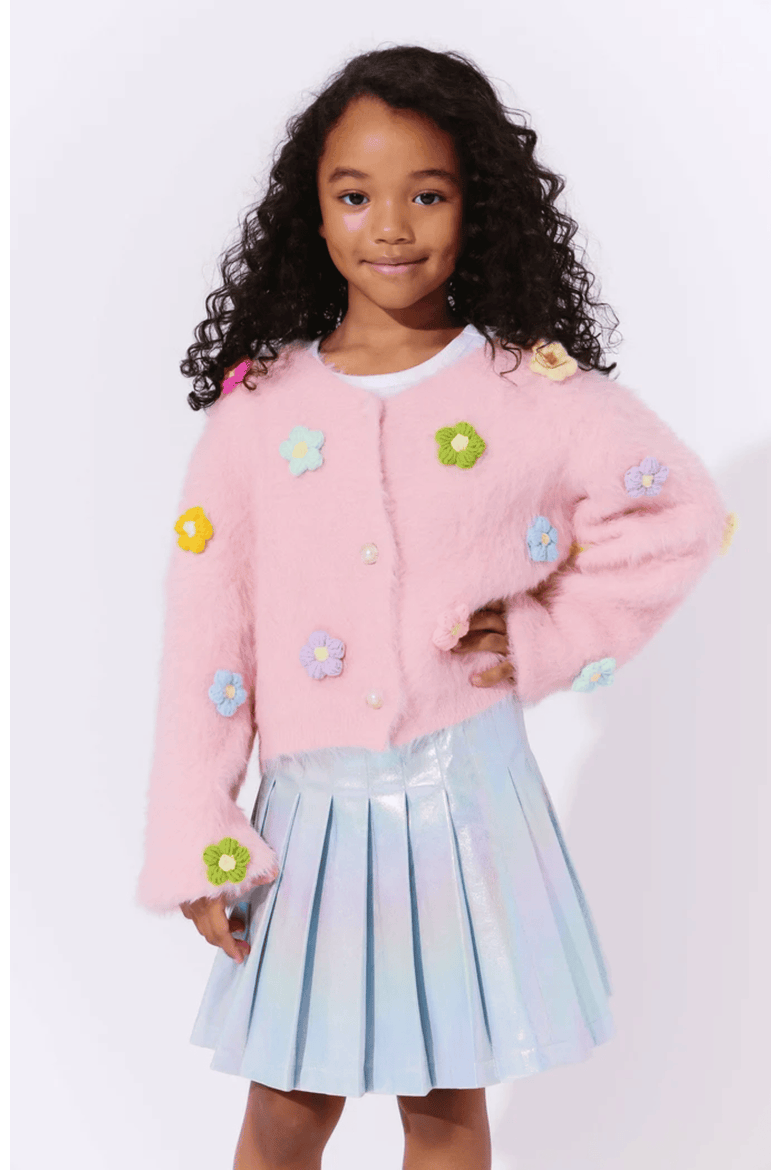 3D Rainbow Daisy Cardigan, Alternate, color, Pink