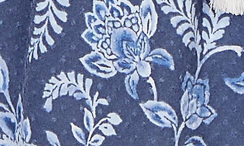 Ruby Rd. Ruby Rd Floral Split Neck Clip Dot Top In Blue