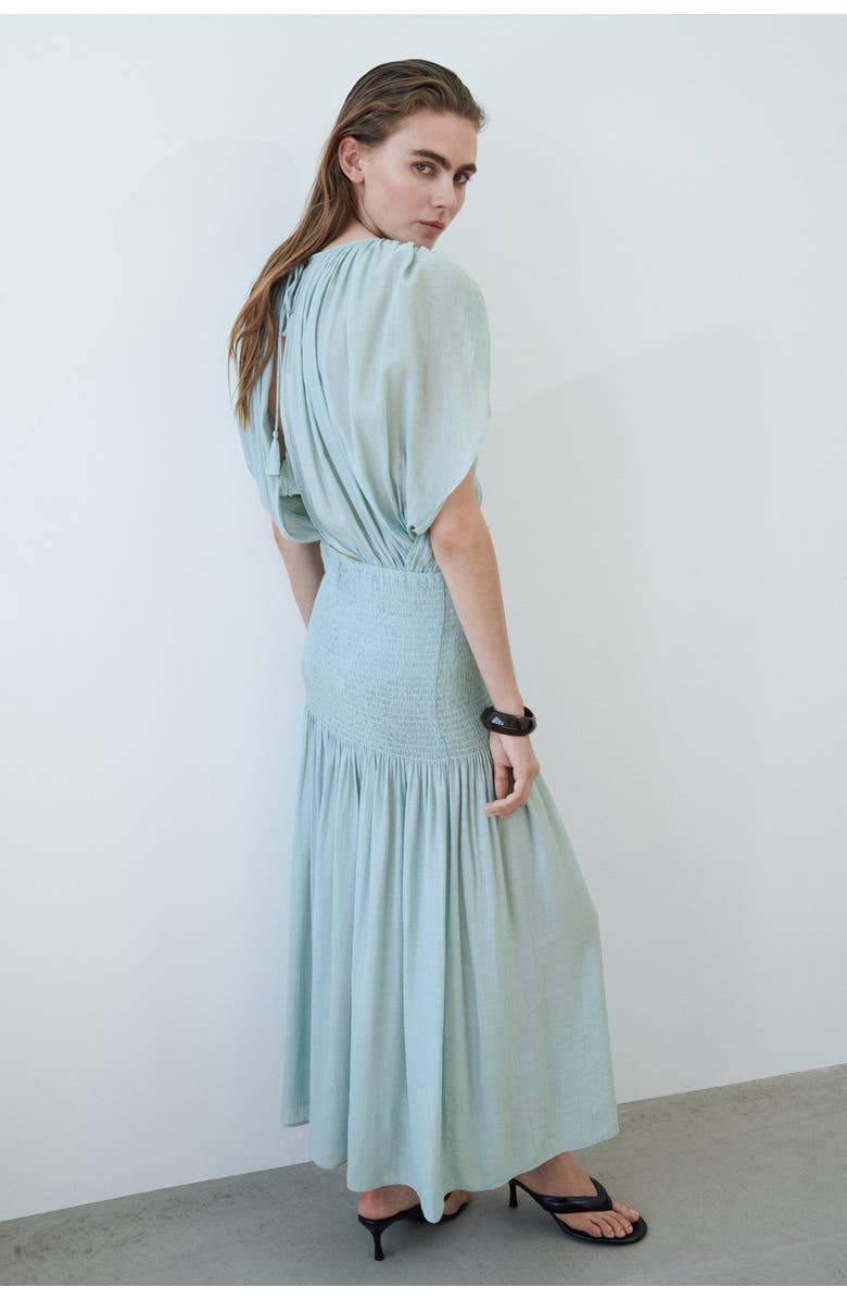 H&M Smocked Cape-detail Dress, Alternate, color, Light Turquoise