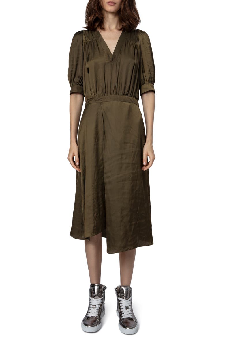 Ralia Satin Midi Dress, Main, color, BRONZE