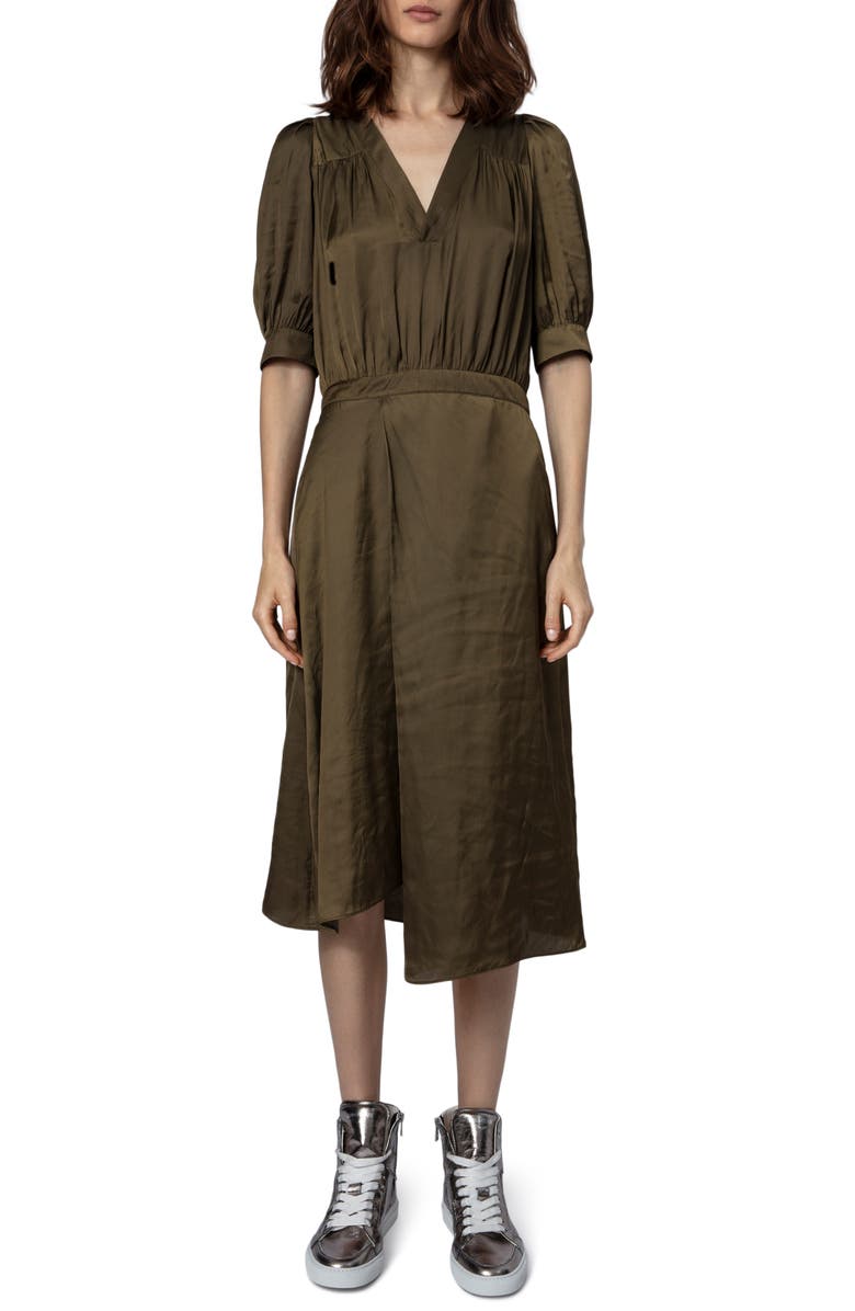 Zadig & Voltaire Ralia Satin Midi Dress, Main, color, Bronze