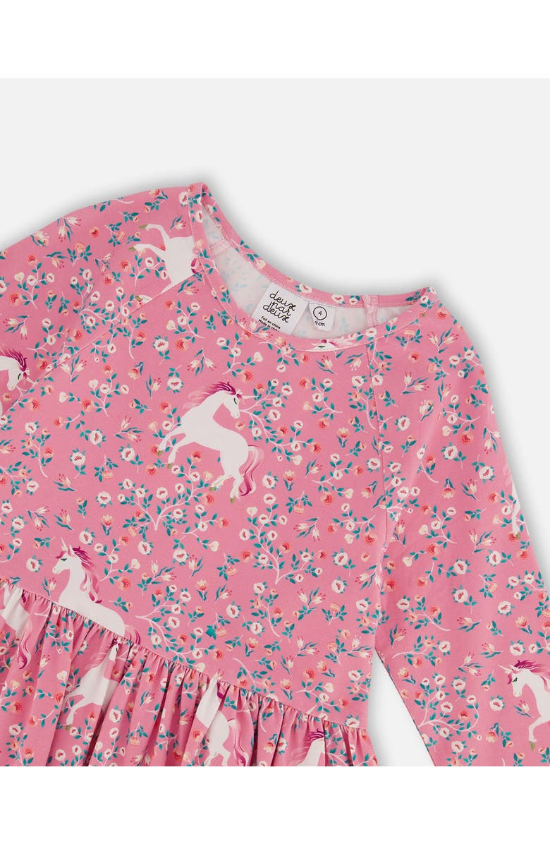 Deux par Deux Girl's Printed Unicorn Dress With Pockets Pink, Alternate, color, 