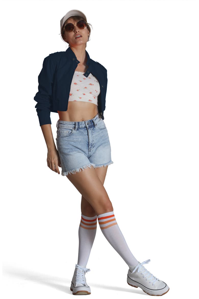 Women's Mini Cropped Racer Jacket, Alternate, color, Navy