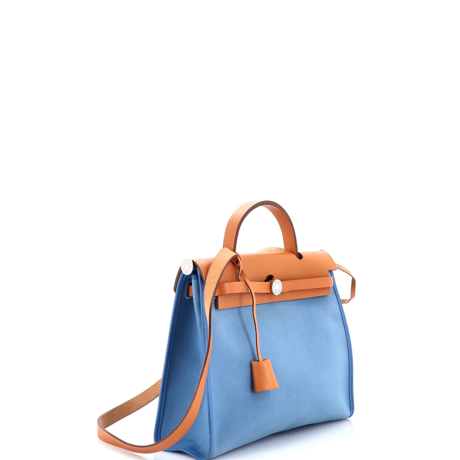 Pre-Owned Hermes Herbag Zip Leather and Toile 31, Alternate, color, Azur