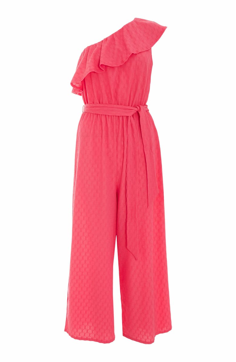 QUIZ Textured One Shoulder Culotte Jumpsuit, Alternate, color, Pink