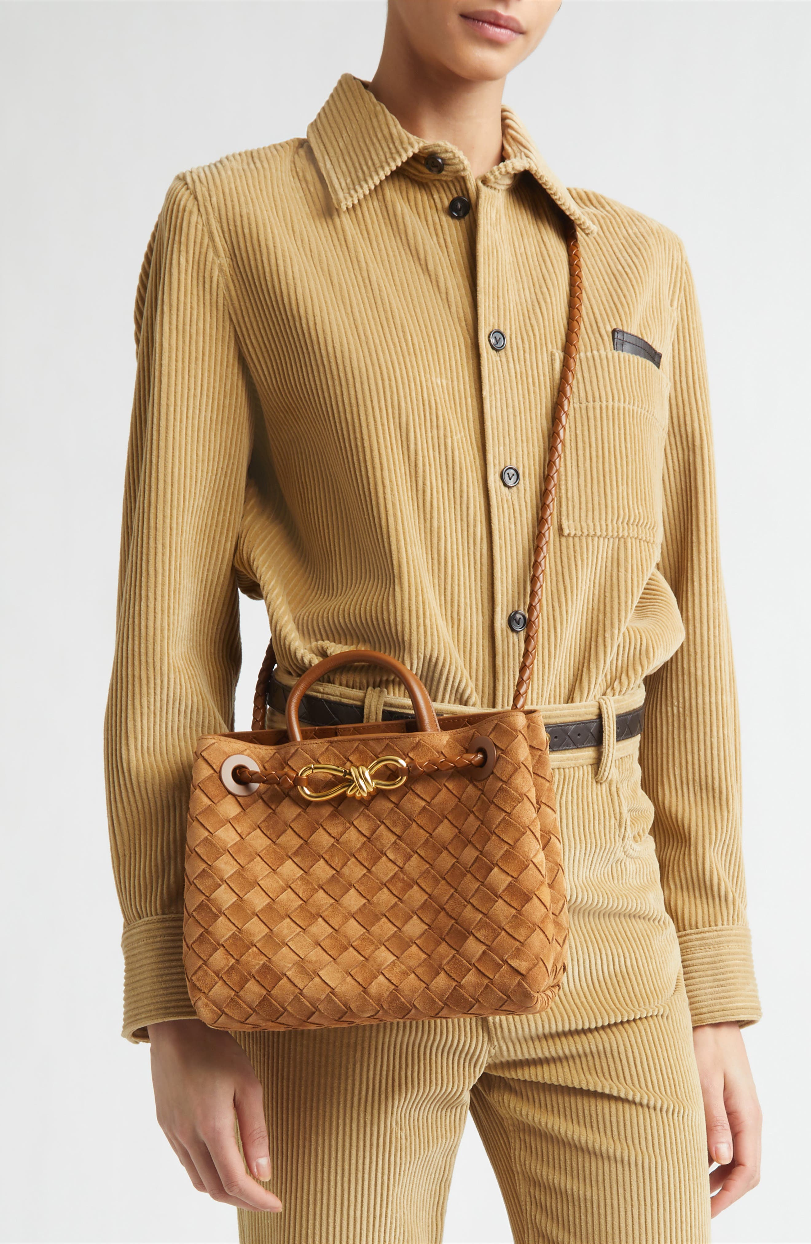 Bottega Veneta Small Andiamo Intrecciato Suede Shoulder Bag, Alternate, color, 2598 Amber-Mb-Amber