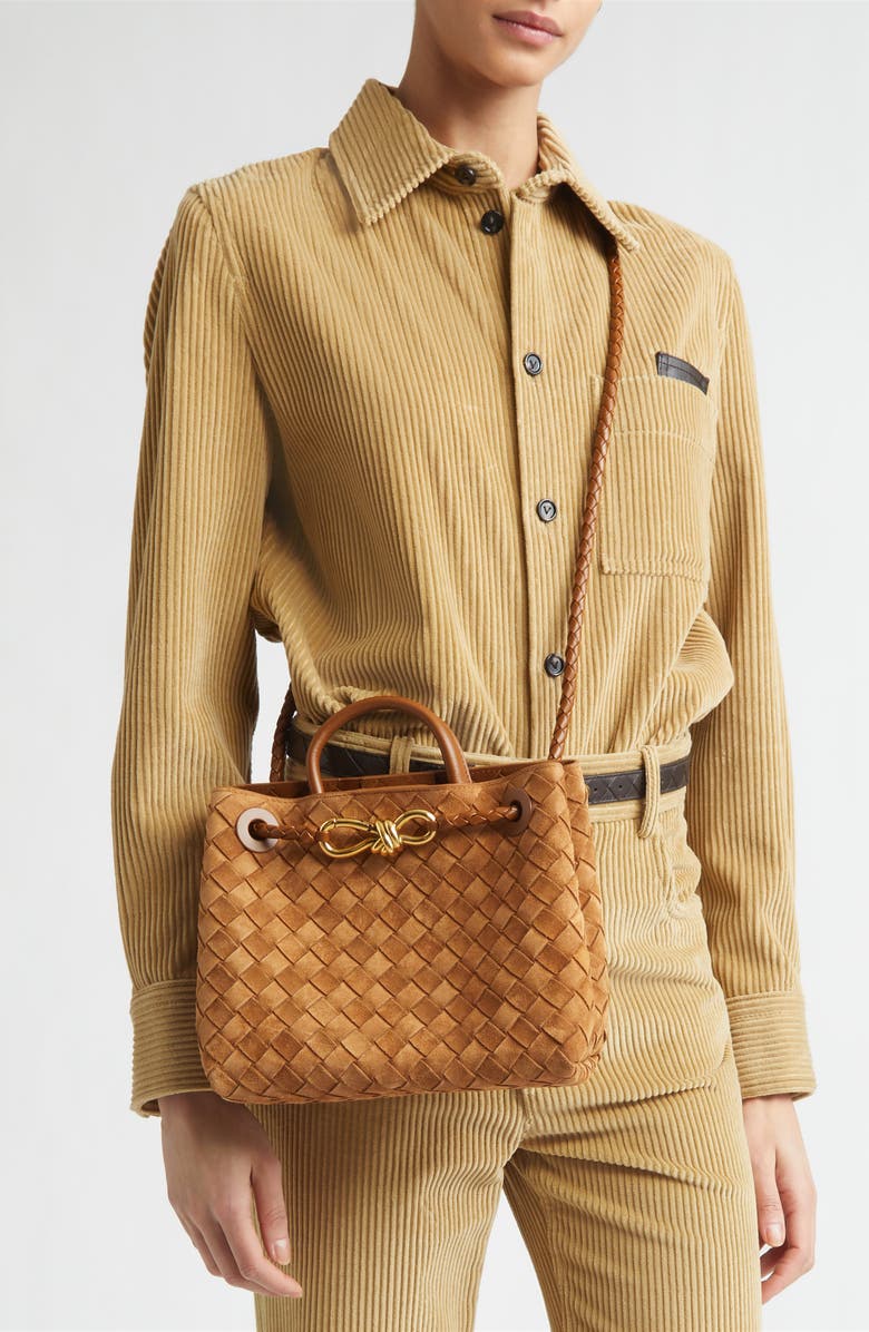 Bottega Veneta Small Andiamo Intrecciato Suede Shoulder Bag, Alternate, color, 2598 Amber-Mb-Amber