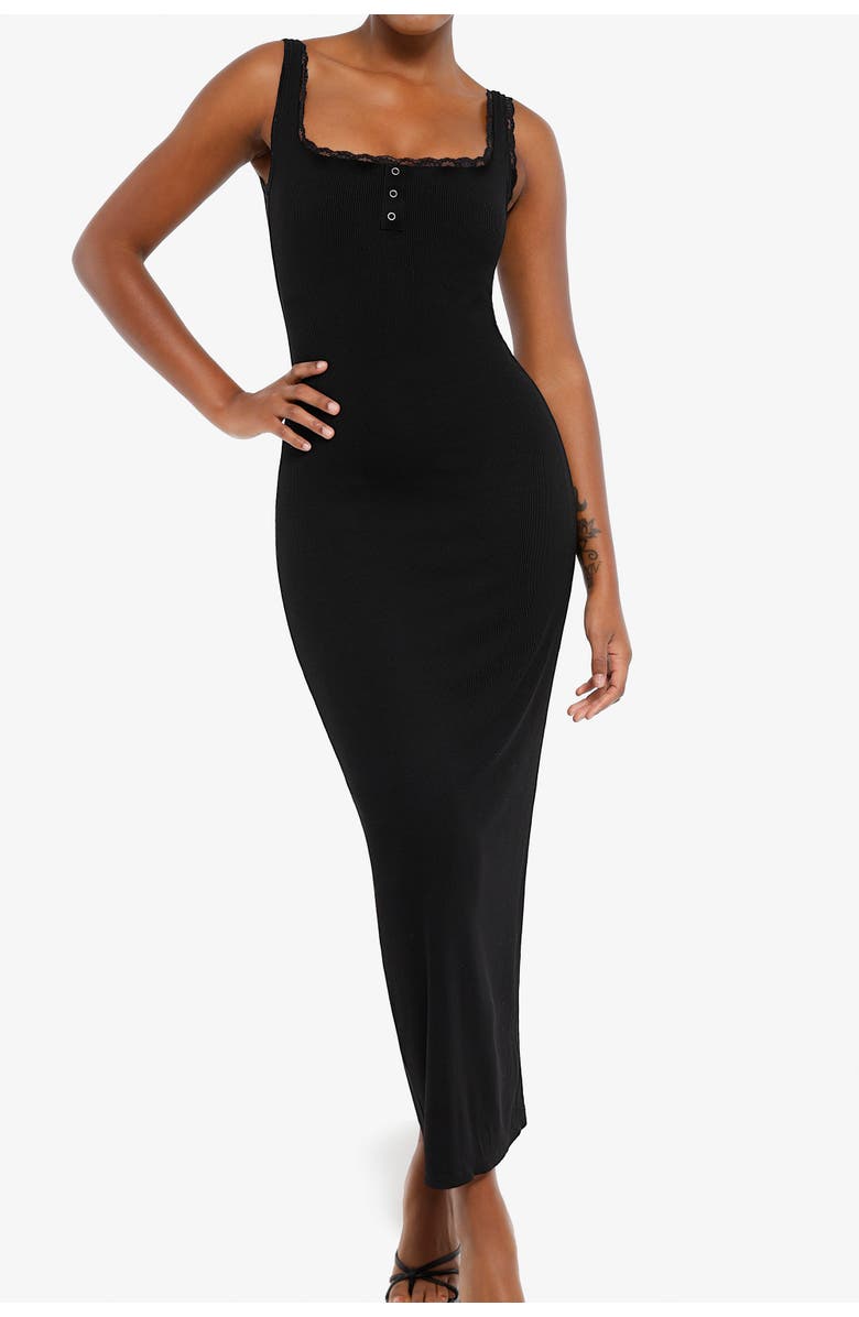 Popilush Shapewear Modal Slimming Lace Trim Henley Tank Maxi Spring Resort Dress, Alternate, color,