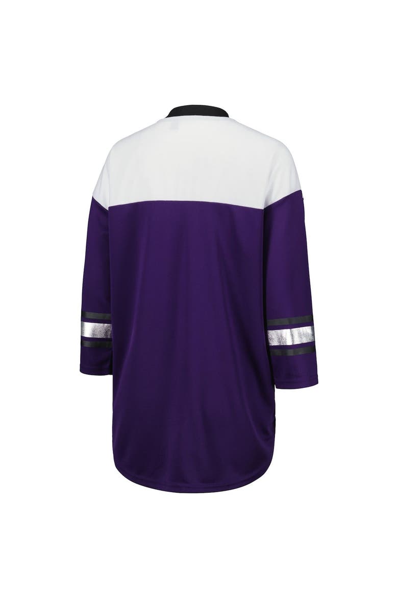 Women's G-III 4Her by Carl Banks Purple/White Baltimore Ravens Double Team 3/4-Sleeve Lace-Up T-Shirt, Alternate, color, Purple