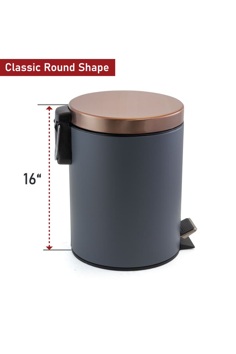 3 Gallon Grey and Copper Soft Pedal Trash Bin, Alternate, color, Black