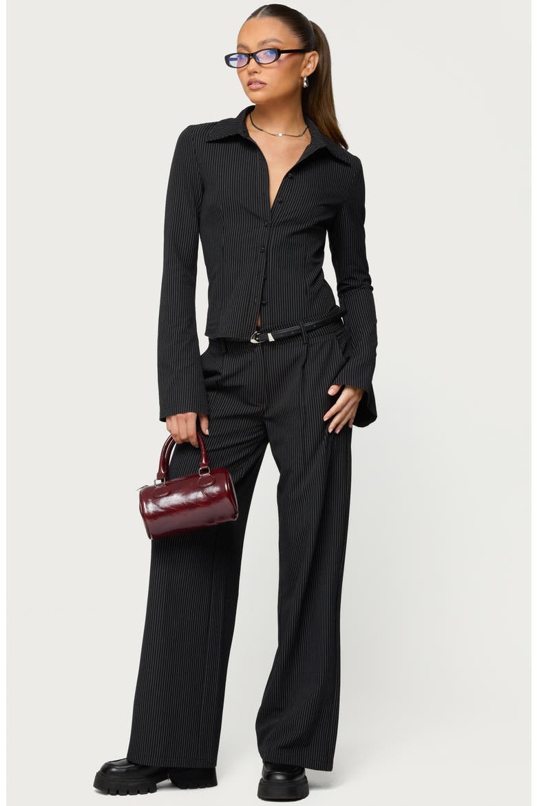 Pinstripe Low Rise Straight Leg Pants, Alternate, color, BLACK