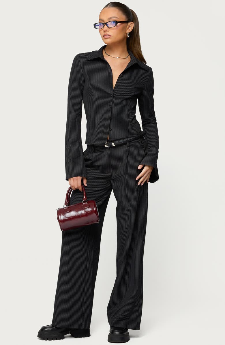 EDIKTED Pinstripe Low Rise Straight Leg Pants, Alternate, color, 