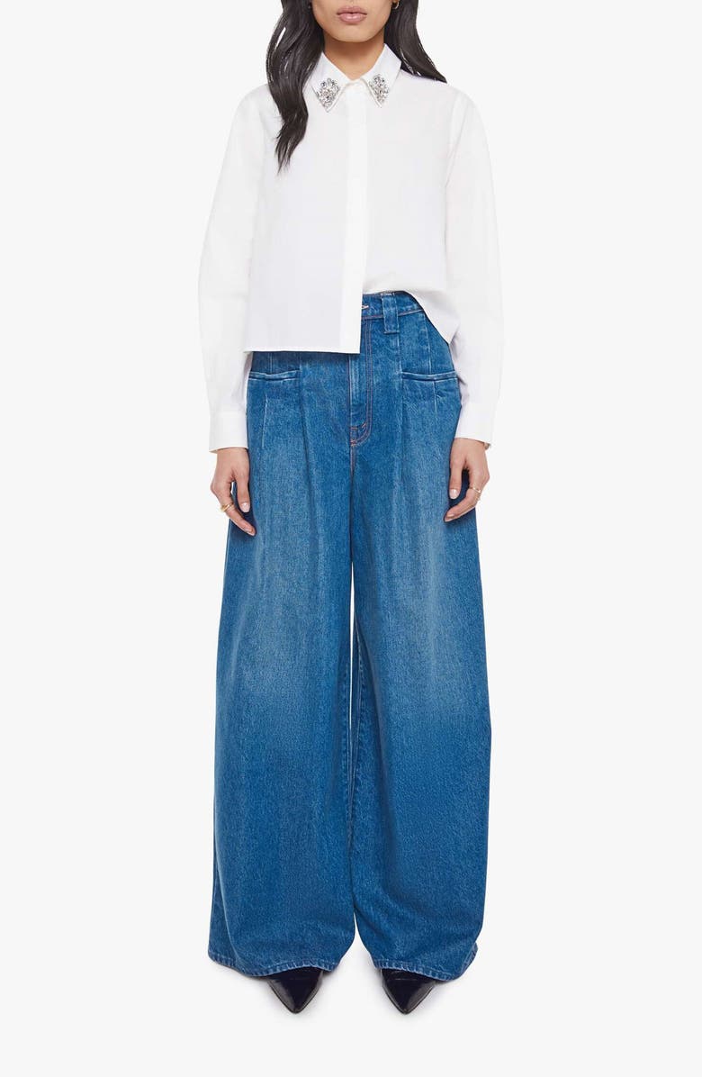 MOTHER The Honor Rhinestone Detail Cotton Button-Up Shirt, Alternate, color, White