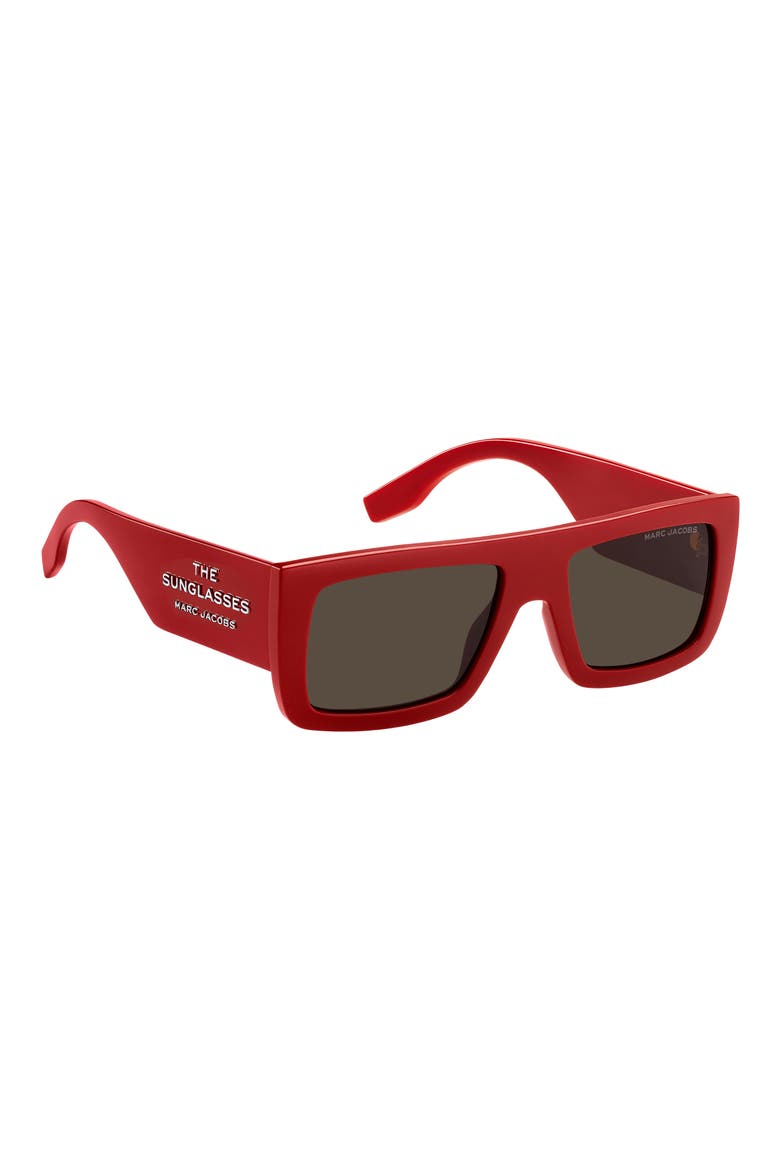 53mm Gradient Rectangular Sunglasses, Alternate, color, RED/ BROWN