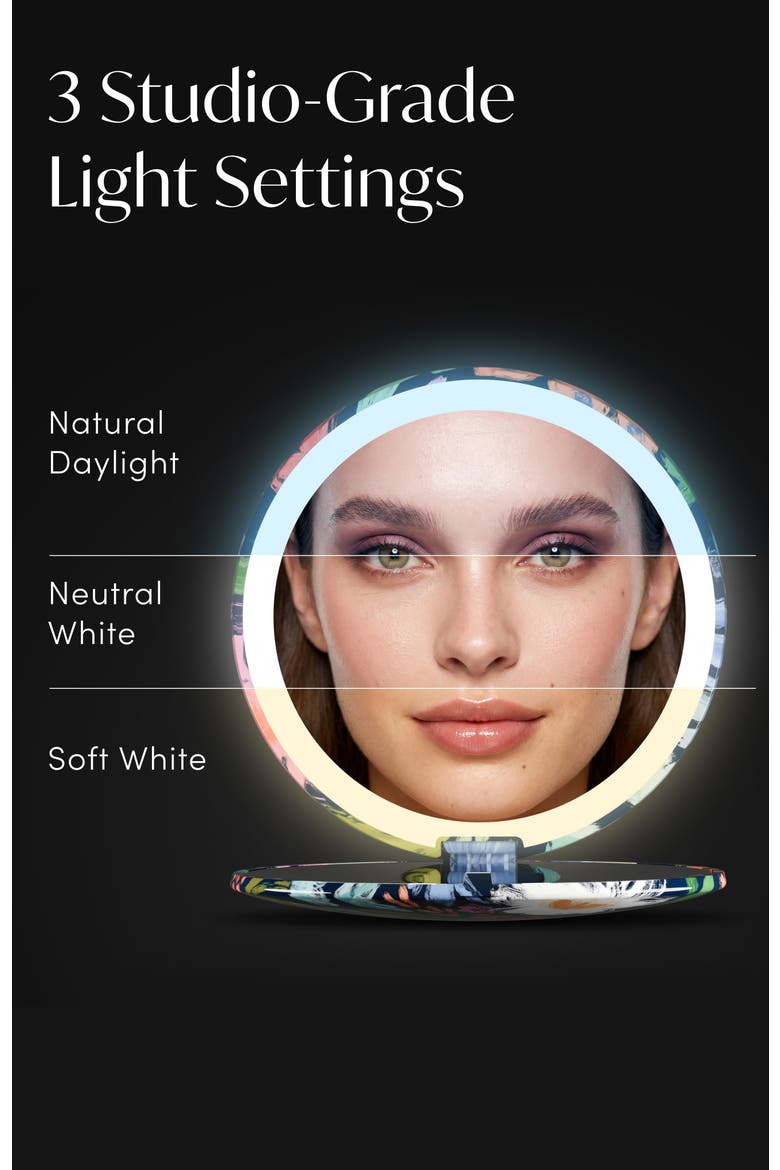 Mini Taylor LED Compact Mirror - Happy Flowers, Alternate, color, Black