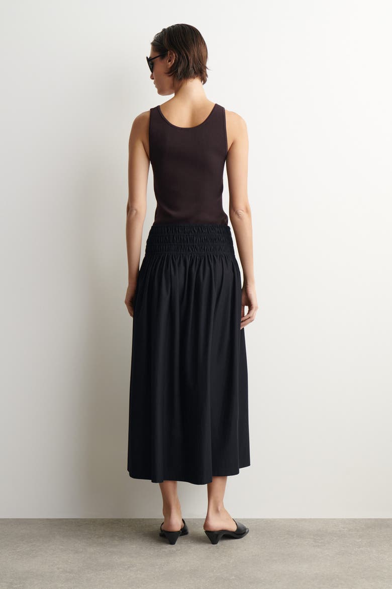 Ruched-waist Midi Skirt, Alternate, color, BLACK