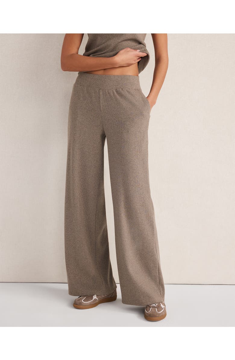 Haven Well Within Organic Cotton Rib Knit Wide Leg Pants, Main, color, Slate Brown Hthr