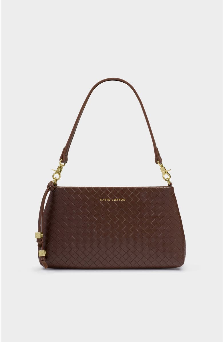 Katie Loxton Nova Small Shoulder Bag, Main, color, Dark Chocolate Woven
