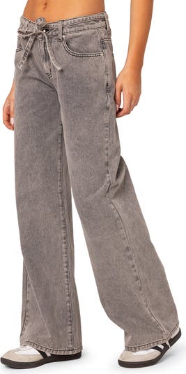 EDIKTED Tie Belt Low Rise Wide Leg Jeans | Nordstrom