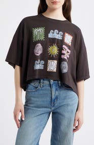 Daydreamer Seaside Doodle Grid Cropped Graphic Tee