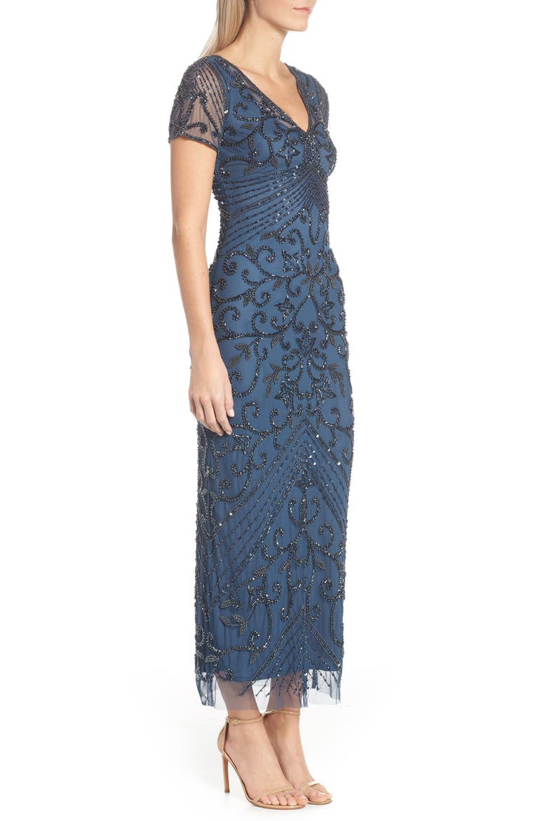 Beaded Mesh Column Gown, Alternate, color, COASTAL BLUE