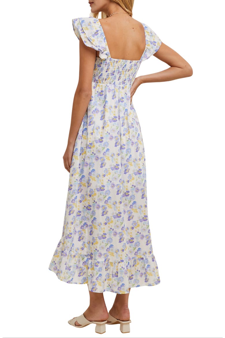 Floral Flutter Sleeve Maxi Dress, Alternate, color, BLUE COMBO