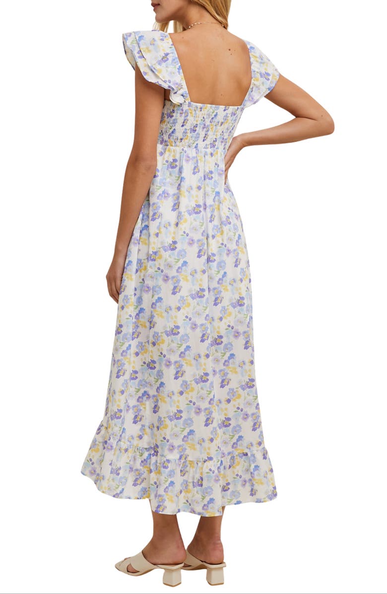 WISHLIST Floral Flutter Sleeve Maxi Dress, Alternate, color, Blue Combo