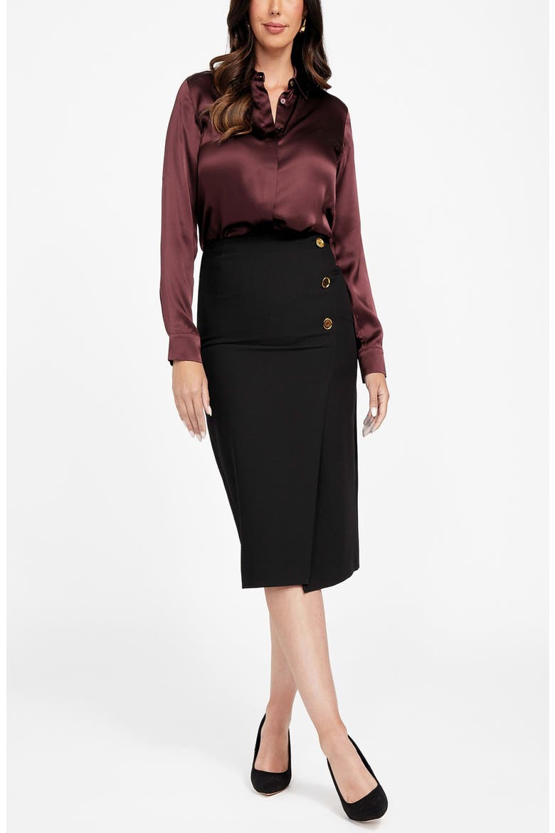 Dalia Button Detail Midi Skirt, Alternate, color, BLACK