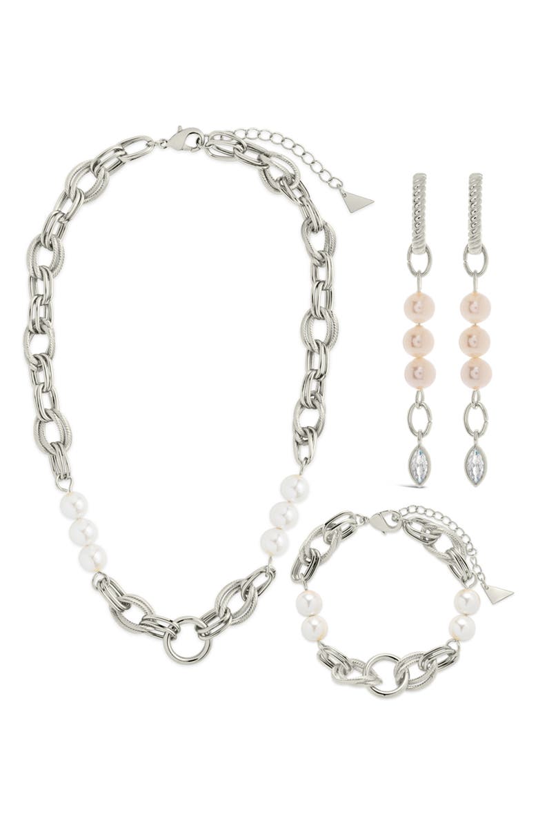 Sterling Forever Ivanna Earrings, Bracelet & Necklace Set, Main, color, Silver