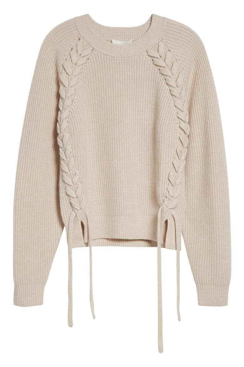 Tulliam Lace-Up Detail Merino Wool & Cashmere Blend Crewneck Sweater, Alternate, color, ANTHRACITE