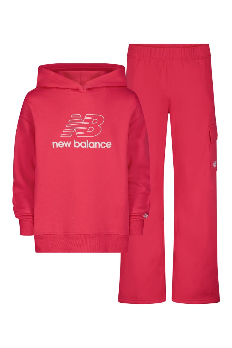 Kids' Logo Pullover Hoodie & Flare Leggings Set, Main, color, HI-PINK