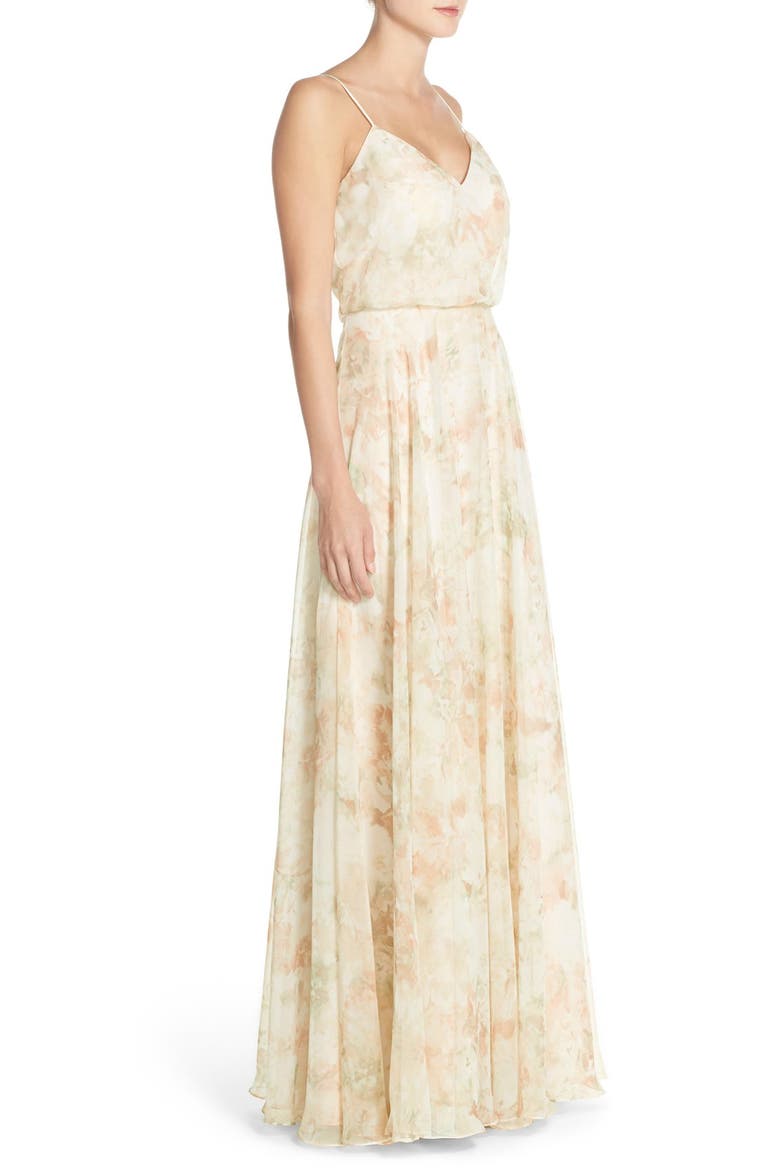 Inesse V-Neck Chiffon Gown, Alternate, color, BLUSH MULTI