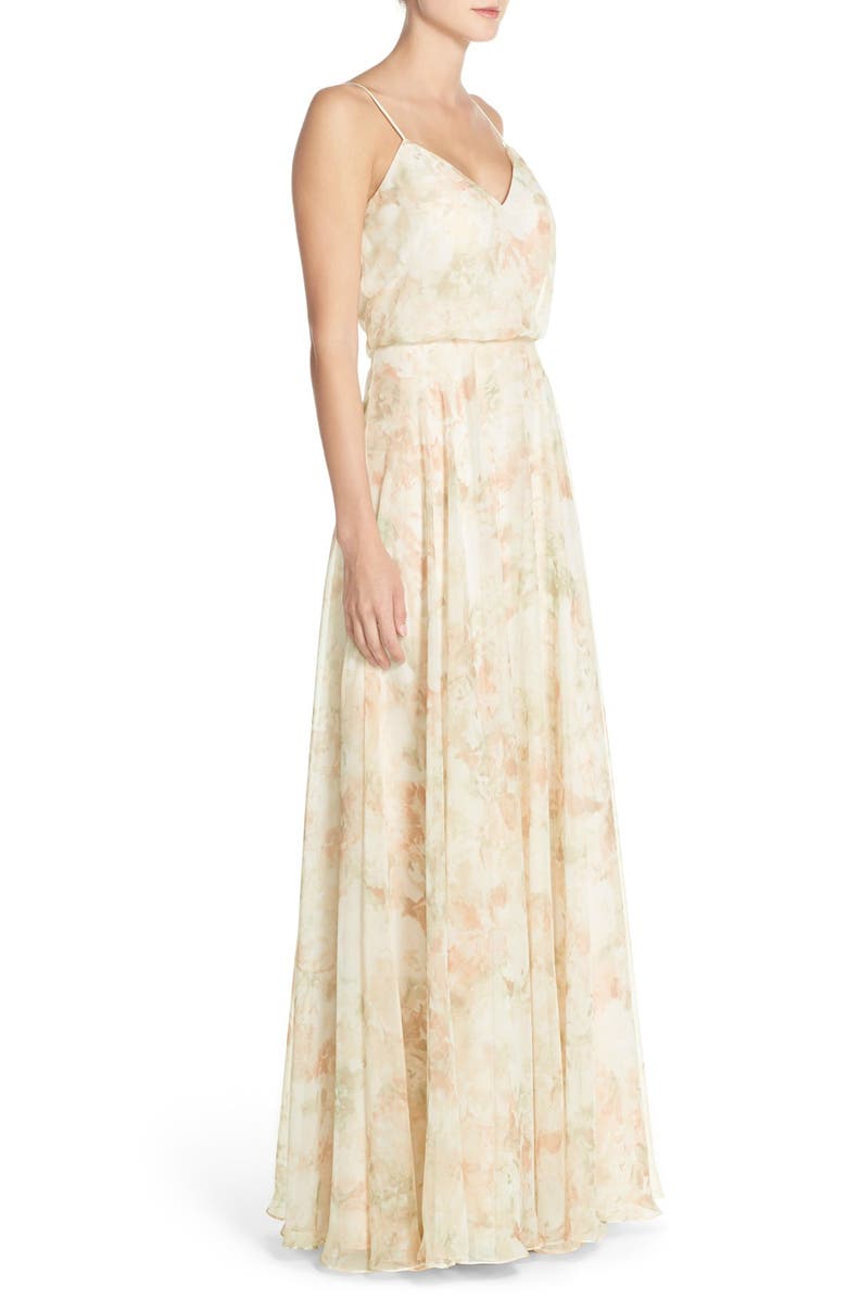 Jenny Yoo Inesse V-Neck Chiffon Gown, Alternate, color, 