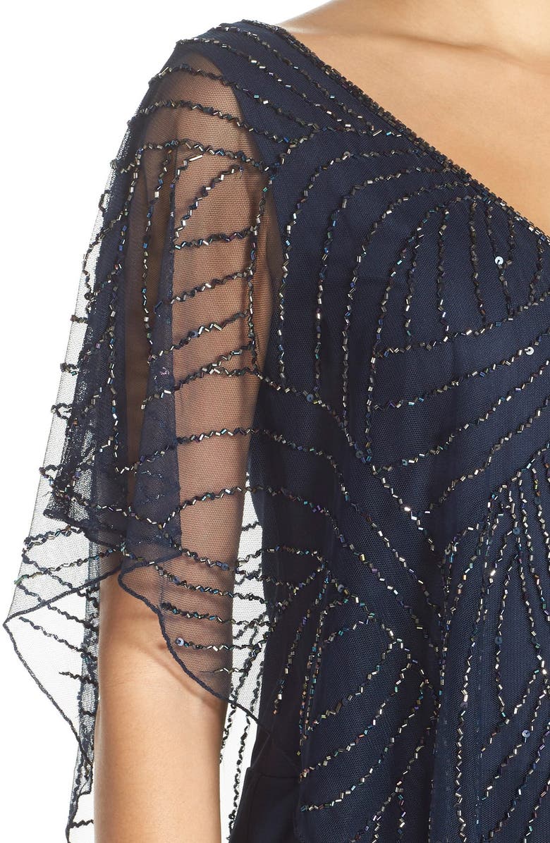 J Kara Embellished Cape Overlay Chiffon Gown, Alternate, color, 