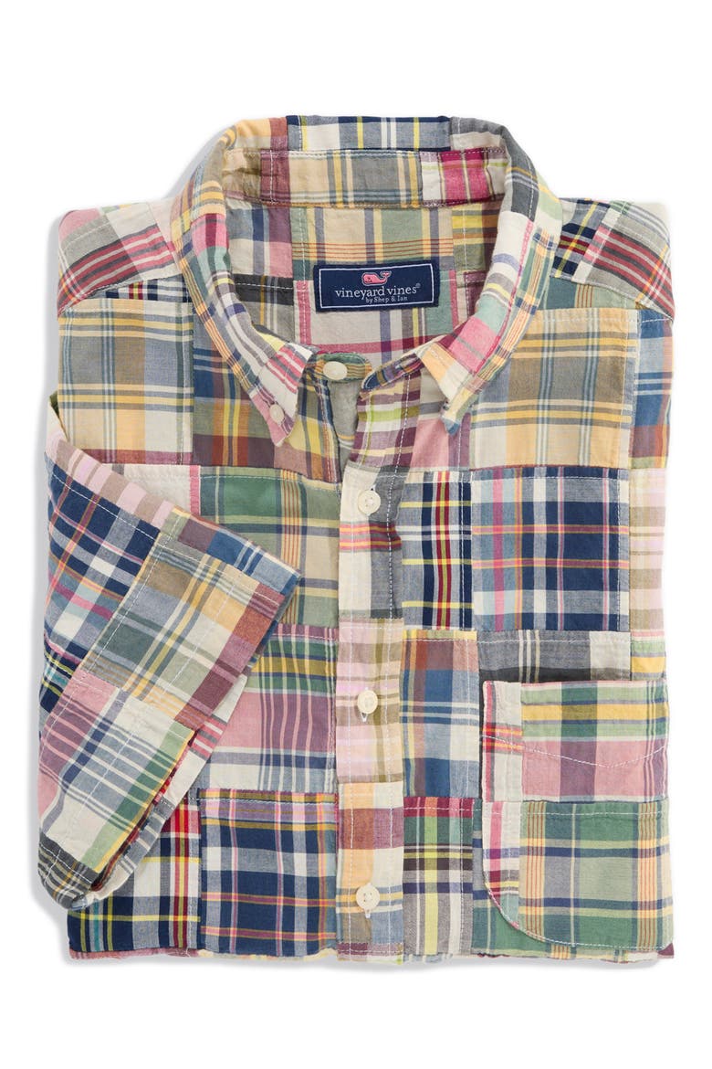Patchwork Madras Button Down Shirt, Alternate, color, MULTI PATCHWORK