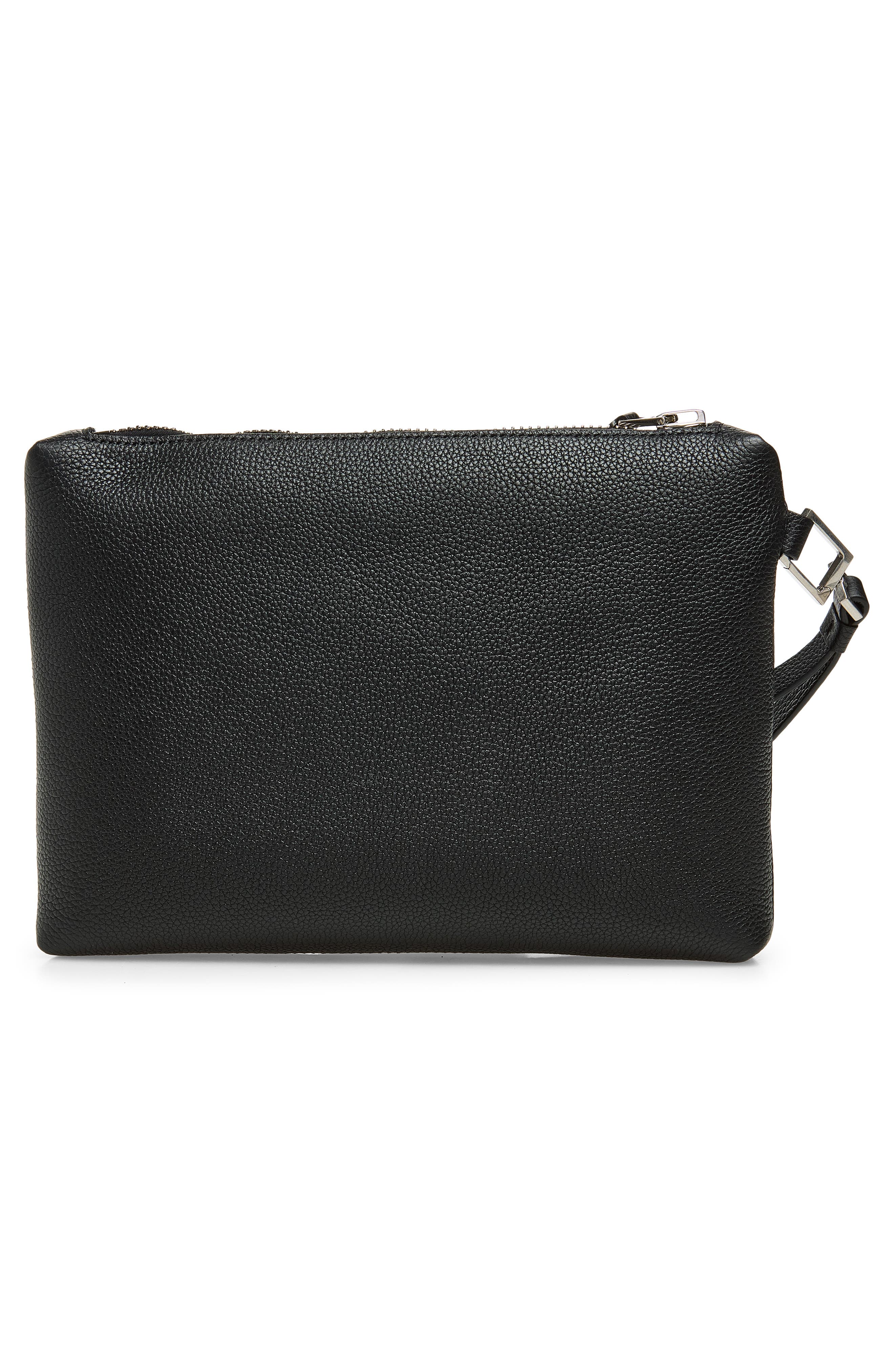Wristlet Strap Grain Leather Pouch, Alternate, color, NAA BLACK