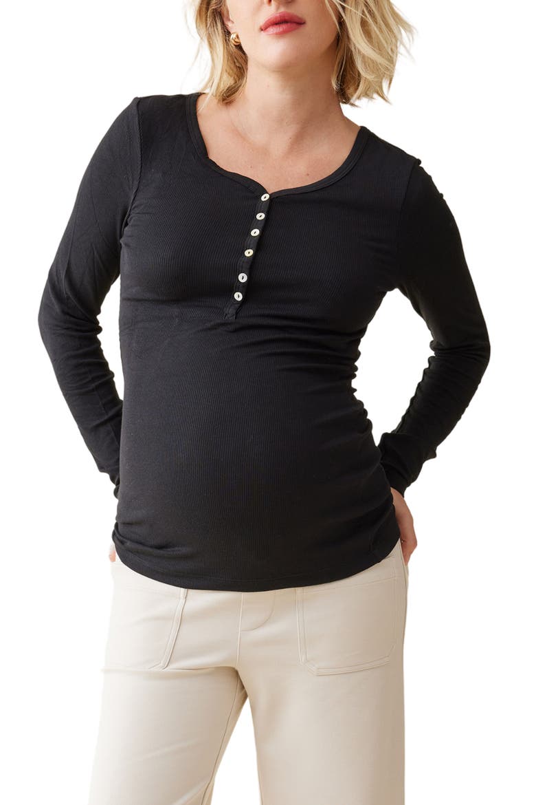 Ingrid & Isabel® Ribbed Maternity/Nursing Henley Tee, Main, color, BLACK
